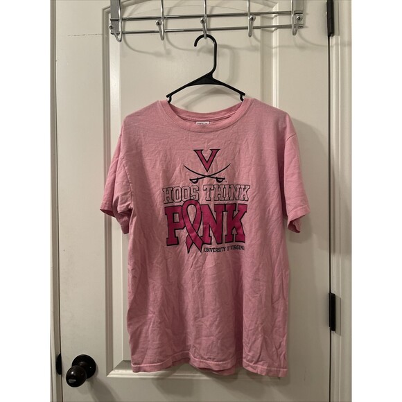 Anvil Men's T-Shirt HOOS THINK PINK UNIVERSITY OF VIRGINIA Pink Size M - Picture 1 of 13